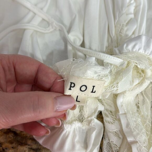 POL Boho V-neck Sleeveless Lace Detailing Ruffle Top Vest Size L - Picture 4 of 8